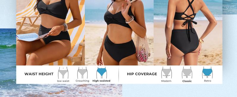 Hanna Nikole Women's Bikini Suit High Cut 2 Piece Swimsuit Gathered Modest Swimsuit Knotted Font Cross Cross