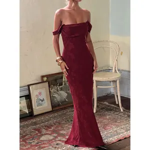 Azura Off The Shoulder Maxi Dress Burgundy