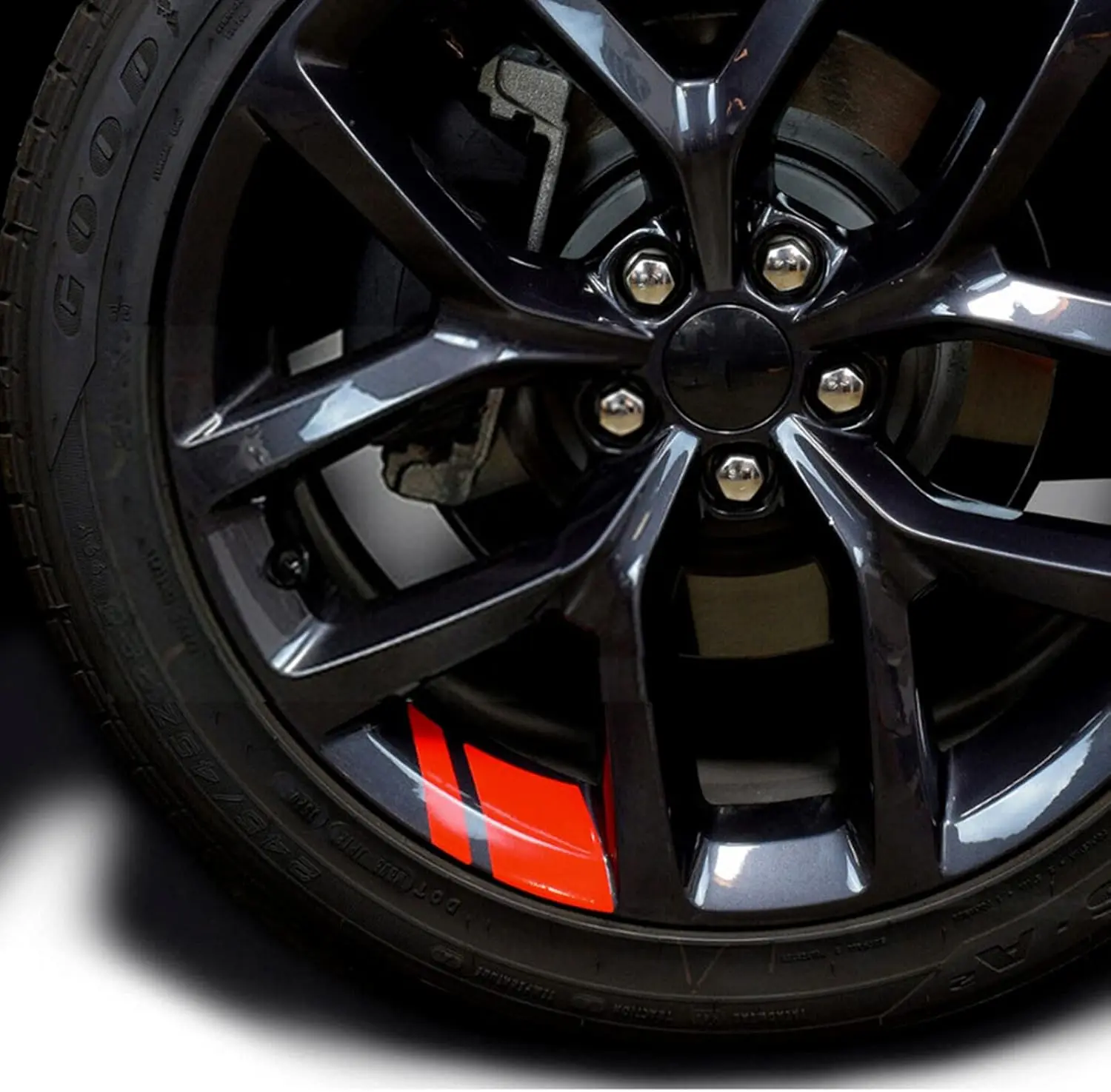 Reflective Car Wheel Hash Stripe Decals - 6Pcs Safety Racing Universal Waterproof Accessories, Fits 18"-21" Rims (Red)