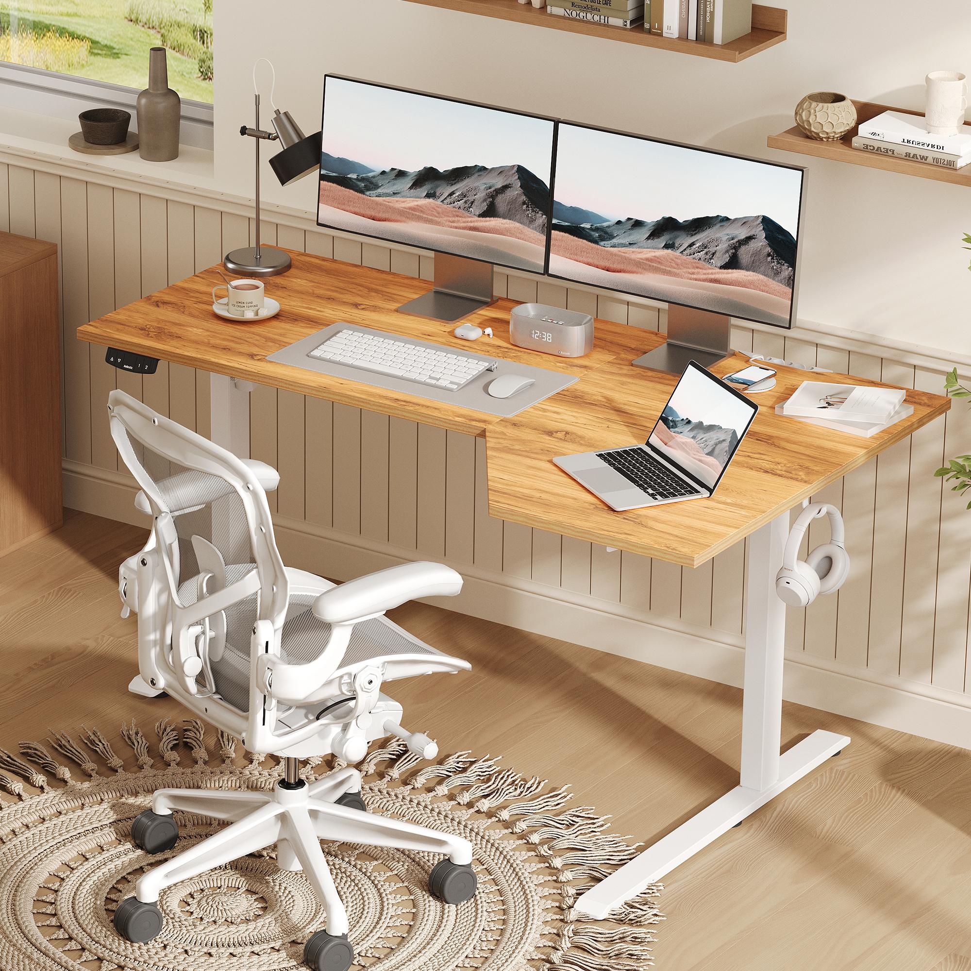 Agilestic 55.1 Inch /59 inch Electric L-Shaped Height Adjustable Standing Desk Sit to Stand Corner Desk with Memory Presets and Hooks Ergonomic Home Office Computer Desk for Workstations,Gaming Desks Gifts for Men and Women,White/Black/Rustic Brown