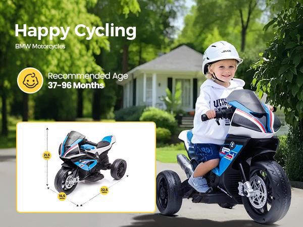 PHI VILLA Kids Electric Motorcycle with BMW Authorized, 12V Ride on Toy for Toddlers Battery Powered 3-Wheel Stable Design with Horn, Music & LED Lights