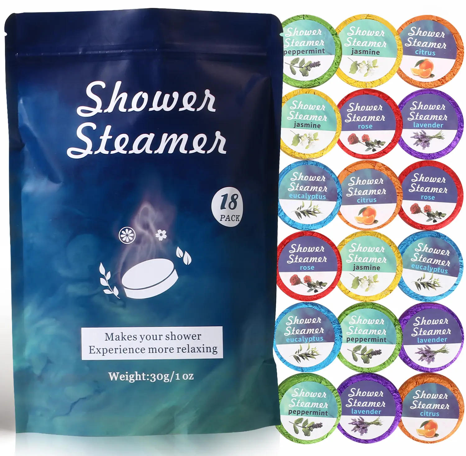 18pcs Shower Steamers Gift Set with Essential Oils - Eucalyptus, Rose, Jasmine, Citrus, Peppermint, Lavender, Home SPA for Travel Daily Necessities, Birthday Gifts, and Perfect for Valentine's Day Gift Ideas for Women Men Presents-Local Warehouse