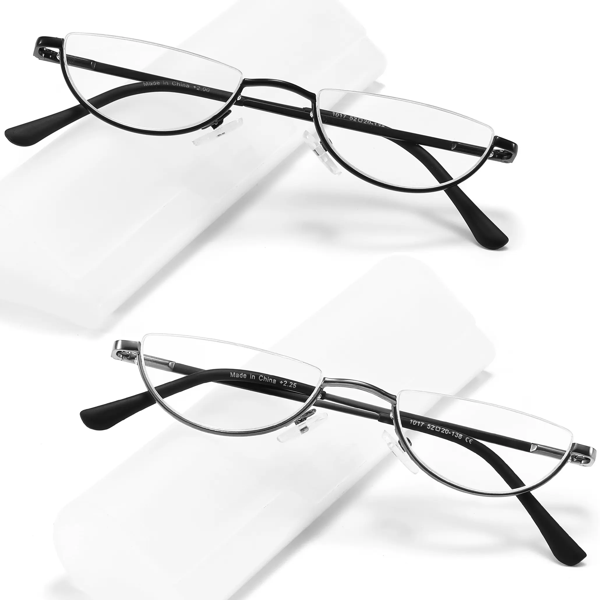 Unisex Toveen 3 Pack (Black/Brown/Gunmetal) Half Lens Blue Light Blocking Reading Glasses - UV400, Resin Lenses, Stainless Steel Semi-Rim Half Moon Frame, Adjustable Spring Hinges, Soft Silicone Nose Pad, Lightweight Casual Computer Work Readers with Case