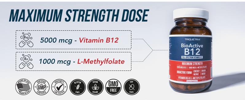 BioActive B12: Vitamin B12 Plus L-Methylfolate Healthcare Fitness Supplement Edible Dietary Bathroom
