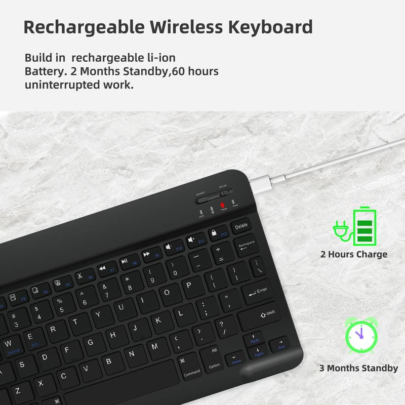 10 inch Wireless Keyboard Devices with Bluetooth, Slim Wireless Portable Travel Office Computer Accessories, for ipad, Android,Tablets, etc Rechargeable 10 inch Wireless Keyboard Devices with Bluetooth, Slim Wireless Portable Travel Office Computer Accessories, for ipad, Android,Tablets, etc Rechargeable