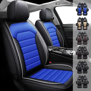Premium PU Leather 5 Seaters Car Seat Covers Full Set Breathable Leather Front Rear Cushion Protector Full Surround Comfortable Automotive Vehicle Cushion Cover Interior Replacement Accessories Fit For Most 5 Seats Cars/SUV/Truck/Vans