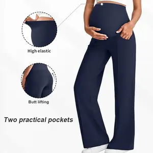 Maternity pants, autumn and spring outer wear, long pants, abdomen support does not restrain the stomach, wide legs, high waist, high elastic and breathable maternity straight pants