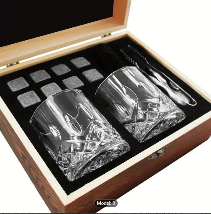 1 Set, Whiskey Glasses Set, Whiskey Stones, Stainless Steel Ice Stone, Ice Tongs, Reusable Wine Glass, Gift Set For Men Father's Day Anniversary Birthday Gift, Wine Set