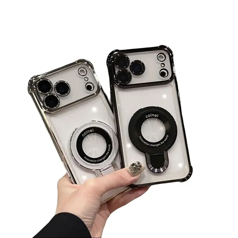 iP17ProMax/Air Phone Case 16/15/14/13 Four-Corner Shockproof with Magnetic Stand Anti-Drop HD Lens Film Anti-Scratch Shockproof Anti-Fingerprint Smart Fashion Protective Cover