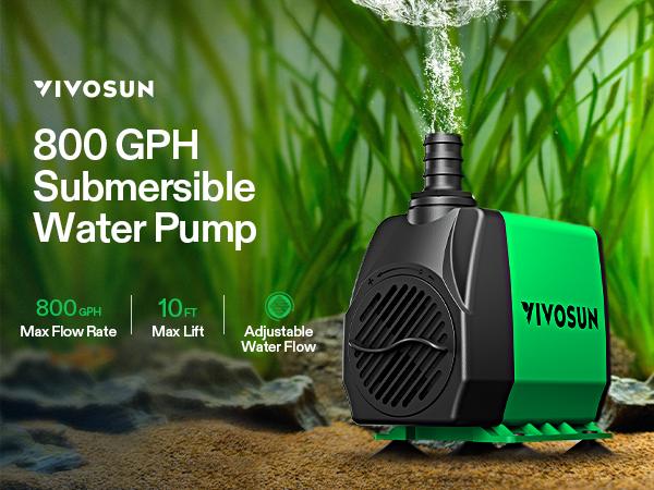 VIVOSUN 800GPH Submersible Pump(3000L/H, 24W), Ultra Quiet Water Fountain Pump with 10ft. High Lift with 6.5ft. Power Cord, 3 Nozzles for Fish Tank, Pond, Aquarium, Statuary, Hydroponics VIVOSUN 800GPH Submersible Pump(3000L/H, 24W), Ultra Quiet Water Fountain Pump with 10ft. High Lift with 6.5ft. Power Cord, 3 Nozzles for Fish Tank, Pond, Aquarium, Statuary, Hydroponics
