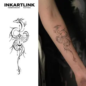 INKARTLINK Tattoo Tech, 2 Sheets Medium Semi Permanent Tattoo, Adult Art Design Temporary Tattoos, Lasts 1-2 Weeks, Waterproof, Realistic Look, No Adhesive, No Reflection (Elf Dragon Design)