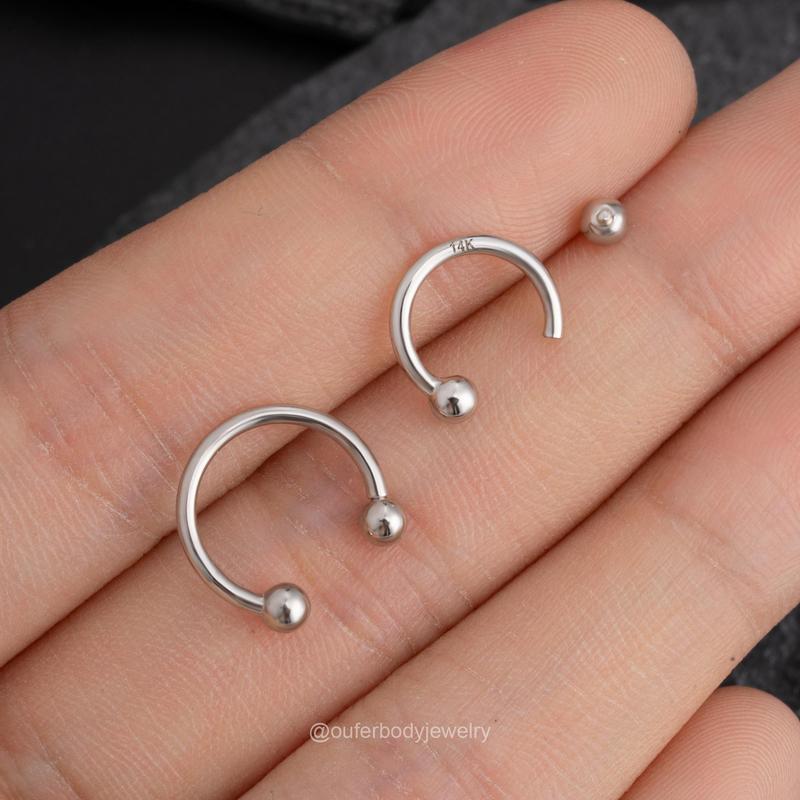 Oufer 14k Solid White Gold 16G Internally Threaded Ball End Horseshoe Septum Nose Piercing Ring -Classic Fit for Everyday Wear Inner Diameter 8mm 10mm