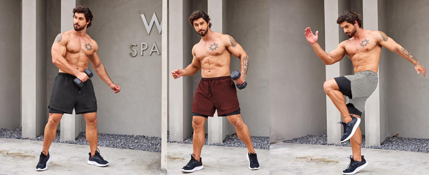 COOFANDY Mens 2 Pack Running Shorts 2 in 1 Workout Shorts Quick Dry Gym Training Athletic Jogger with Phone Pockets jortsmen