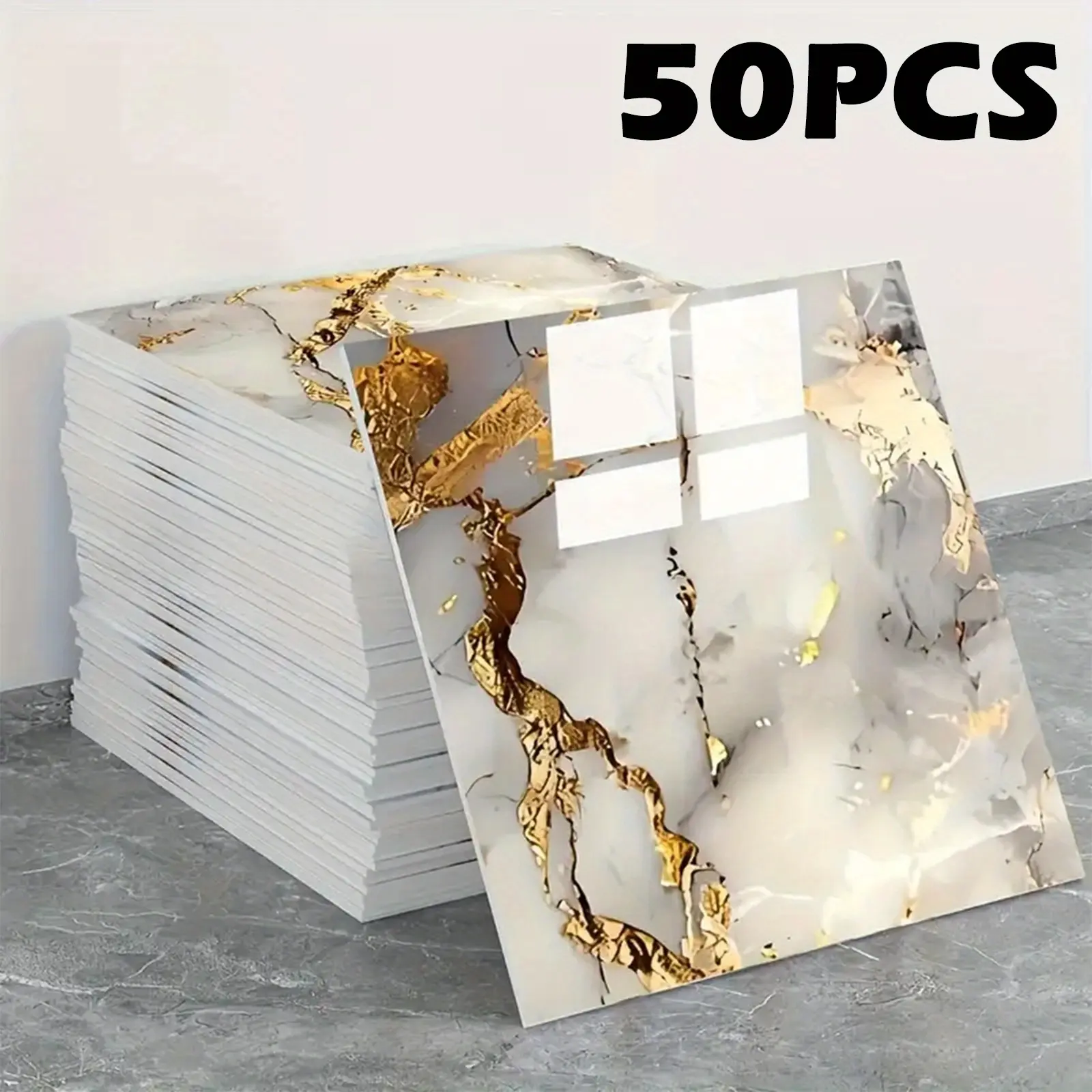 50pcs Marble Effect Self-adhesive Vinyl Decorative Wall Panels - PVC Waterproof Wall Stickers, Peel and Stick Tiles, Accent Wall Peel And Stick, Suitable for Bathroom, Kitchen - Easy to Clean Surface