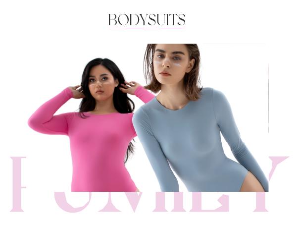 PUMIEY Women's Crew Neck Long Sleeve Bodysuit SMOKE CLOUD COLLECTION Soft Stretch Fabric Snap Closure Basic Tops for Any Occasion Minimalist TikTokShopHolidayHaul