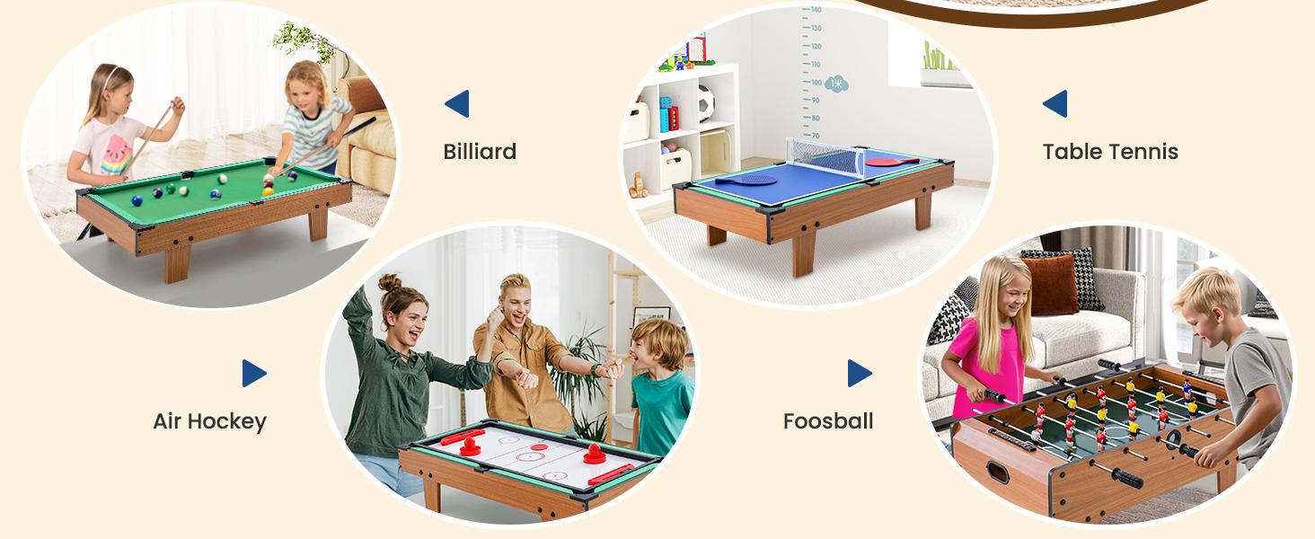 Costway 4-in-1 Multi Game Table, Combo Foosball Game Table Top w/Billiards, Ping Pong, Push Hockey for Home, Game Room, Family Night & Arcade, Wood Combination Game Table Set for Adults