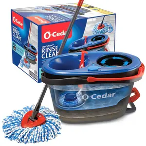O-Cedar RinseClean Spin Mop With Bucket - Dual-Chamber Bucket System for Continuous Clean Water, Microfiber Mop Head Removes 99% of Bacteria, Hands-Free Wringing, Safe for Hard Floors - Cleaner, Cleaning