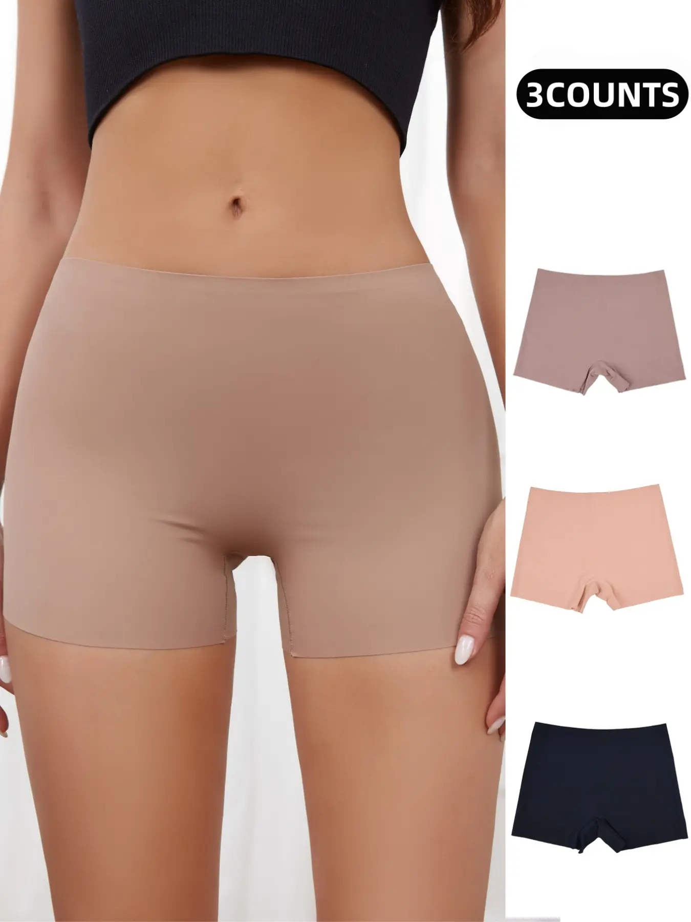 3-Pack Comfortable Stretch Seamless Boxer Briefs, Breathable Invisible Underwear, Fitted Casual Style for All Seasons, Panties
