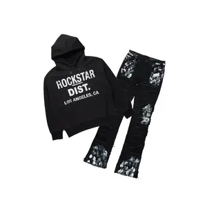 Saxon Black/Black Hoodie/Stacked Flare Jean Set