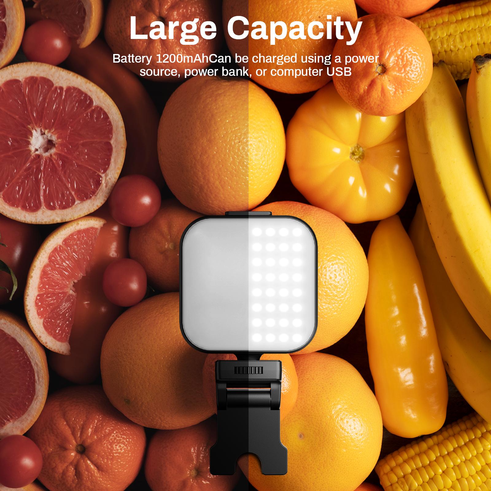 Portable LED rechargeable selfie light with front and rear clip-on cell phone light, adjustable 5 lighting modes for cell phone, IPhone, Android, IPad, laptop, makeup, selfie, video conference