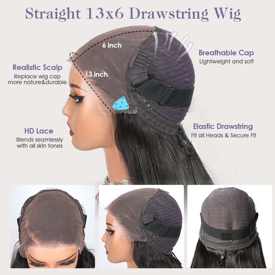 {30"=$113} Semuer Hair 13x6 Lace Frontal Wigs Human Hair 200% Density Glueless Straight Lace Wigs for Balck Women Pre-Everything Ear To Ear Natural Hairline HD Lace Skin Melted Wigs With Drawstring