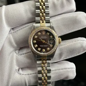 Rolex Lady-Datejust 26mm Stainless Steel & 18k Gold Custom Diamond Bezel Black Dial WHP039482