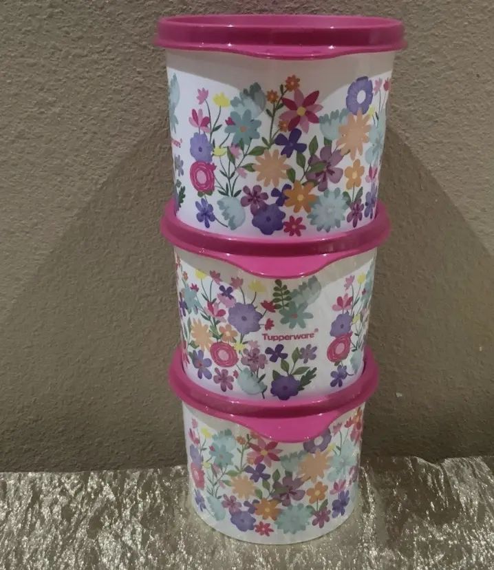 Tupperware Wildflower Canister Set - 3 Pink 2½-cup Round Canisters with Seals, Air Tight & Leakproof, Dishwasher Safe, Food Approved