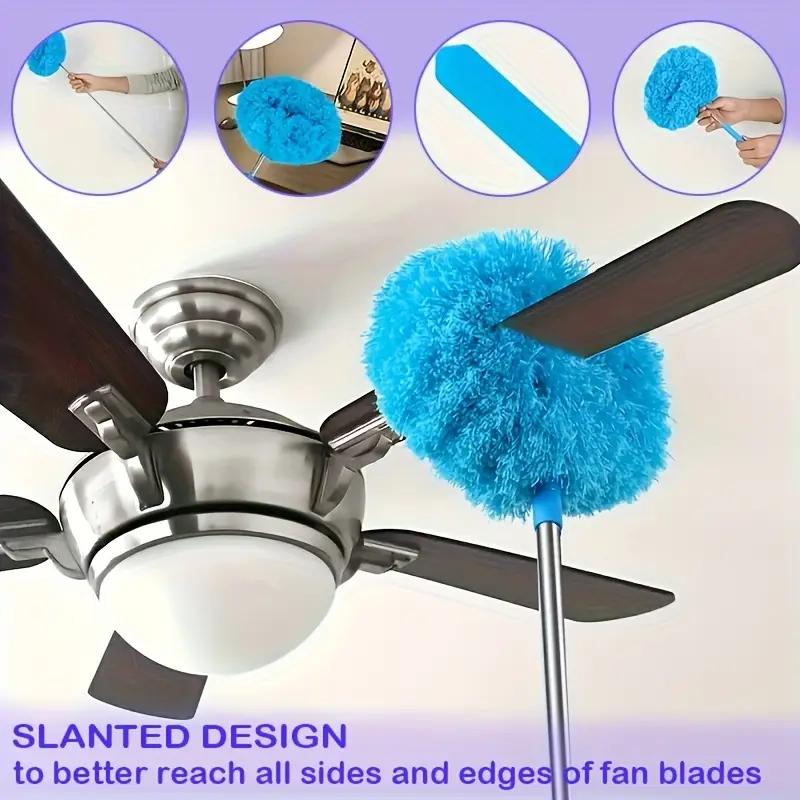 Extendable Ceiling Fan Duster with Long Handle - Microfiber Dust Cleaner for High Ceilings, Reusable & Washable, Effortless Home Cleaning Tool