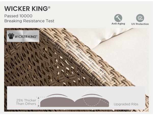 PHI VILLA Outdoor Wicker Patio Conversation Furniture Set with Acacia Wood Coffee Table Includes Patio Table and Storage Sofa Lounge Classic Durable Rattan Style, Christmas Gift