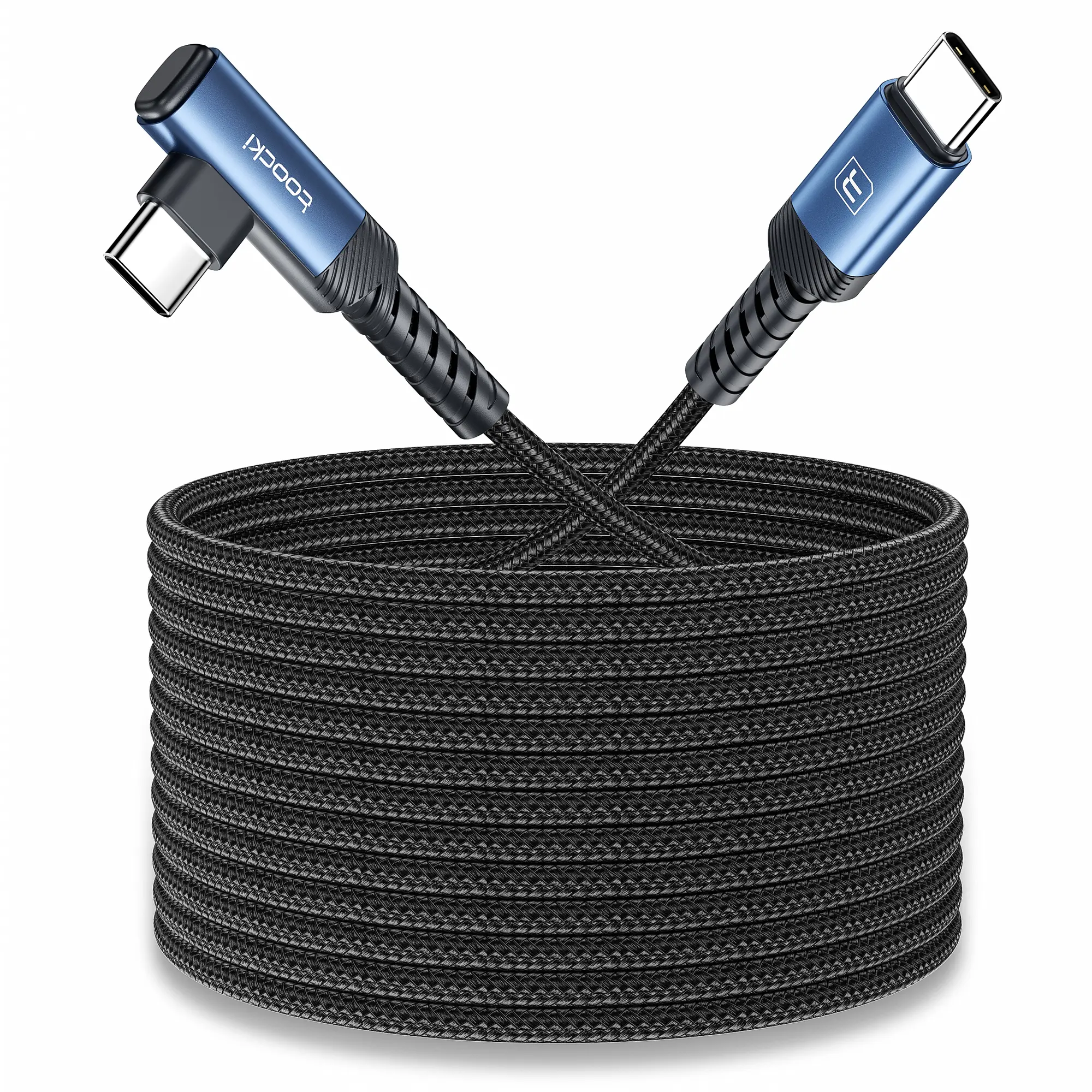 15FT Right Angle USB C Cable, 60W Extra Long USB C Charging Cord Nylon Braided USB C Charger Cable for iPhone 16/15 Pro Max, iPad/MacBook, Galaxy S20, Pixel, Switch, Camera,back to school,back to school haul