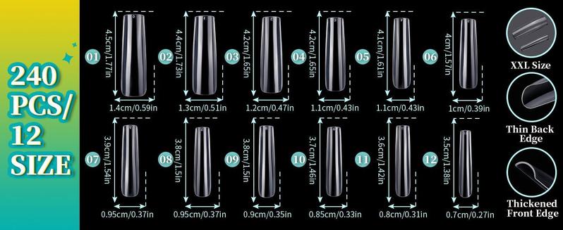 Teenitor Square Nail Tips with Nail Charms Nail Art Brushes, 240pcs XXL Fake Nails with Nail Stand for Extensions, Clear Acrylic Nail Tips Gel Nails Long Full Coverage