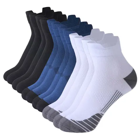 Isunie 6 Pairs Ankle Compression Socks for Men & Women, Moisture Wicking Cushioned Athletic Socks, Soft & Breathable Support Socks for Running, Walking, Sports & Daily Wear
