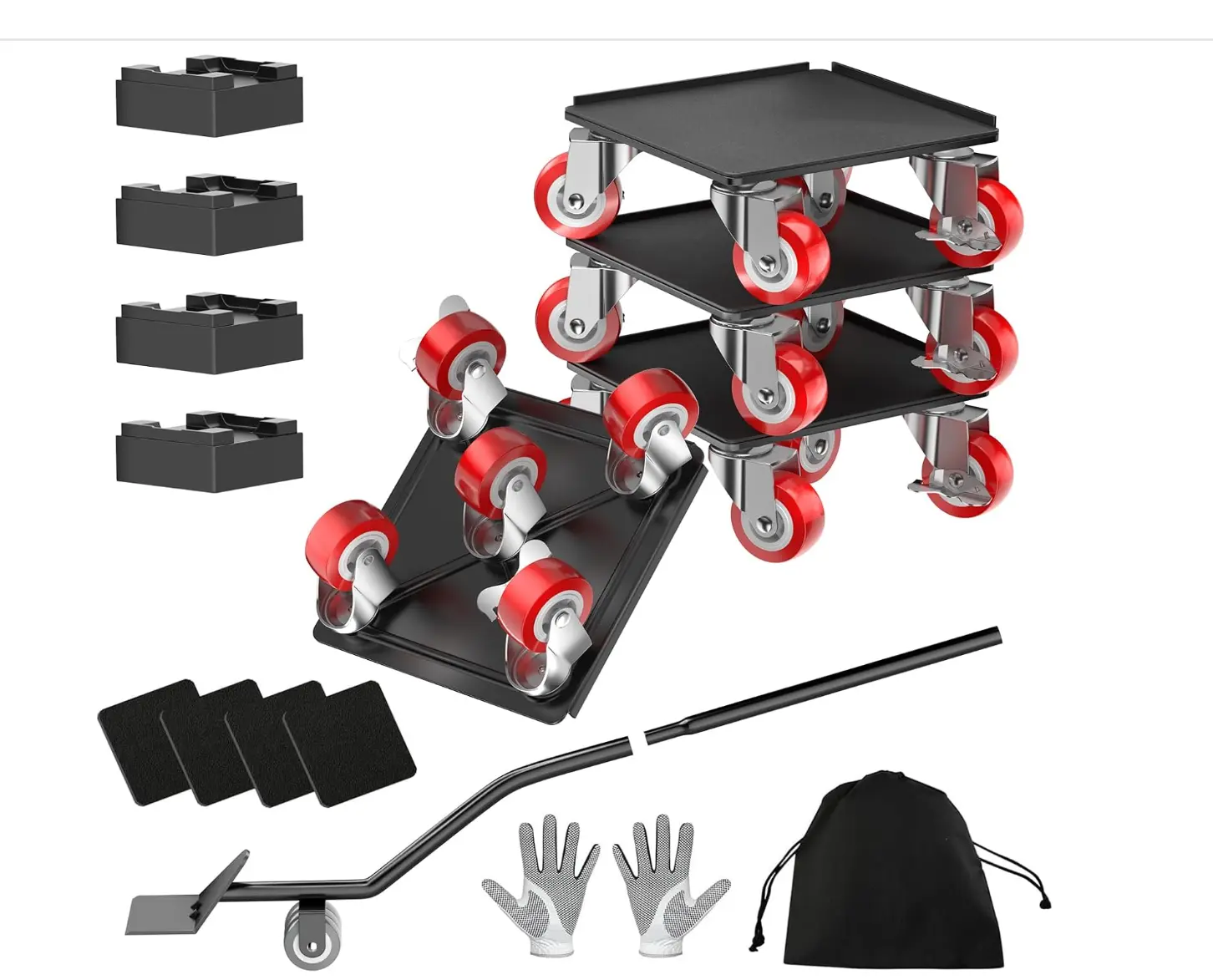 High Quality 1500 lbs Furniture Dolly - 5.4x5.4-Inch Carbon Steel Panel Furniture Cart, 5x360° Non-Slip Casters, Easy to Use Lifter Jacks & Gliders for Sofa, Refrigerator (Red)