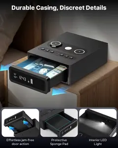 Biometric Smart Gun Safe with Wireless Charging, 3-in-1 Quick-Access Handgun Safe with Fingerprint & Backlit Keypad, Bedside Drawer Security Safe with Security Cable Hole & LED Light & Digital Display