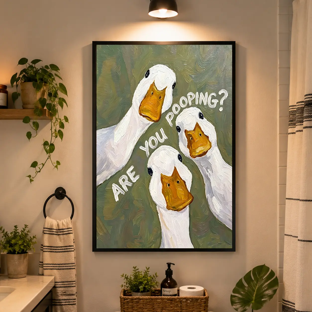Funny Goose Bathroom Poster Canvas Print, Are You Pooping Poster, Duck Art Decor, Humor Animal Toilet Decor, Home Toilet Bathroom Wall Decor