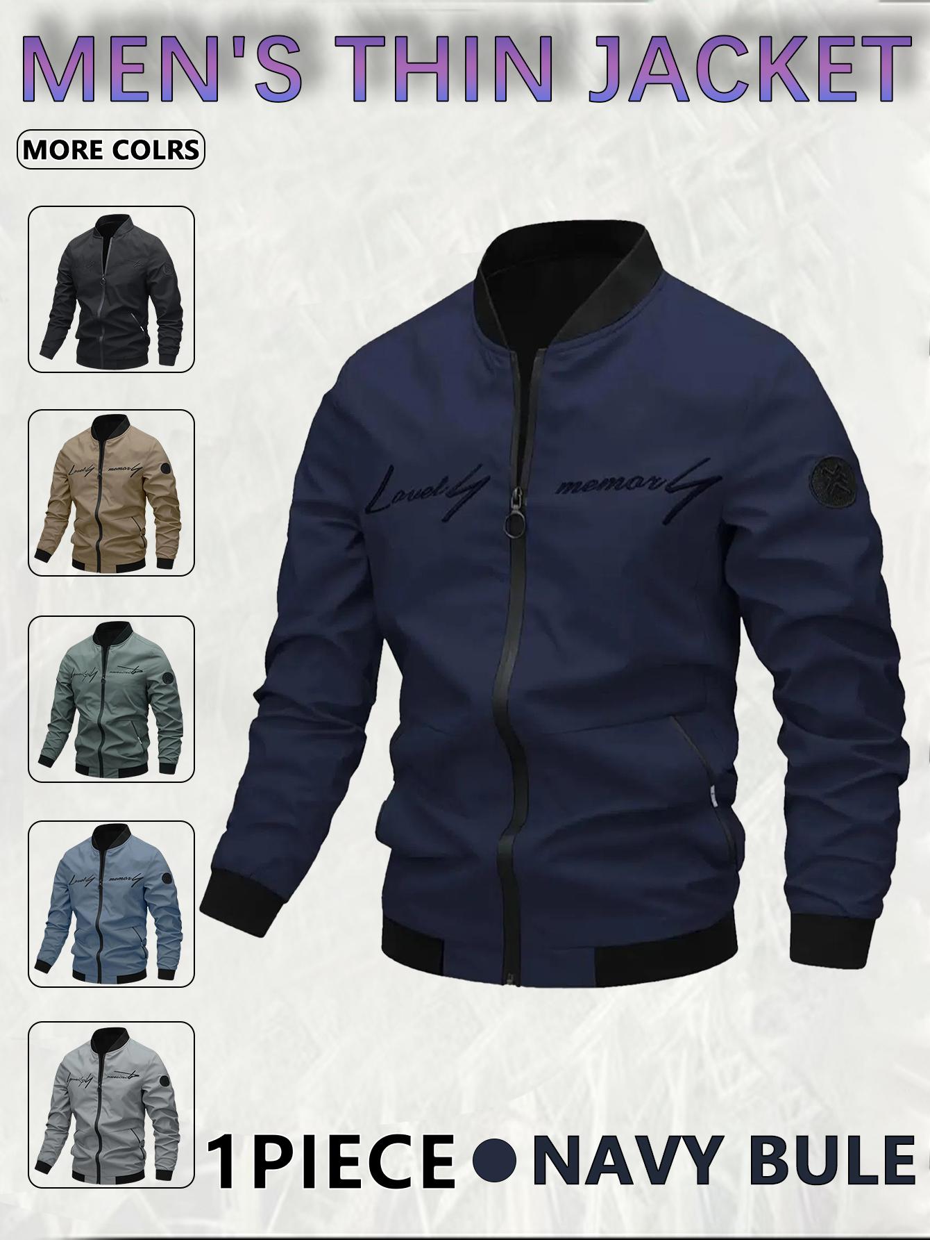 Men's Casual Windproof Jacket Outdoor Mountaineering Camping Polyester Personalized Letter Embroidered Pilot Jacket Beige Grey Qh Long Sleeve Zippers