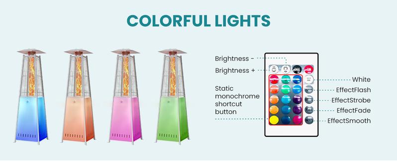 Pyramid Patio Heater, 48000 BTU Outdoor Heater with Wheels and Ignition, LED Propane Patio Heater for Home, Backyard, Garden,Deck and Patio Pyramid Patio Heater, 48000 BTU Outdoor Heater with Wheels and Ignition, LED Propane Patio Heater for Home, Backyard, Garden,Deck and Patio