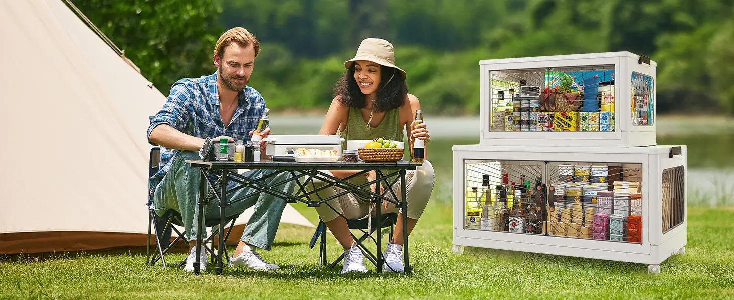 【Clearance】Raybee Multicolor Collapsible Stackable Storage Bins with Lids Wheels & Handles Modern Organizer for Home Kitchen Camping 1/2/3/4/5 Pack