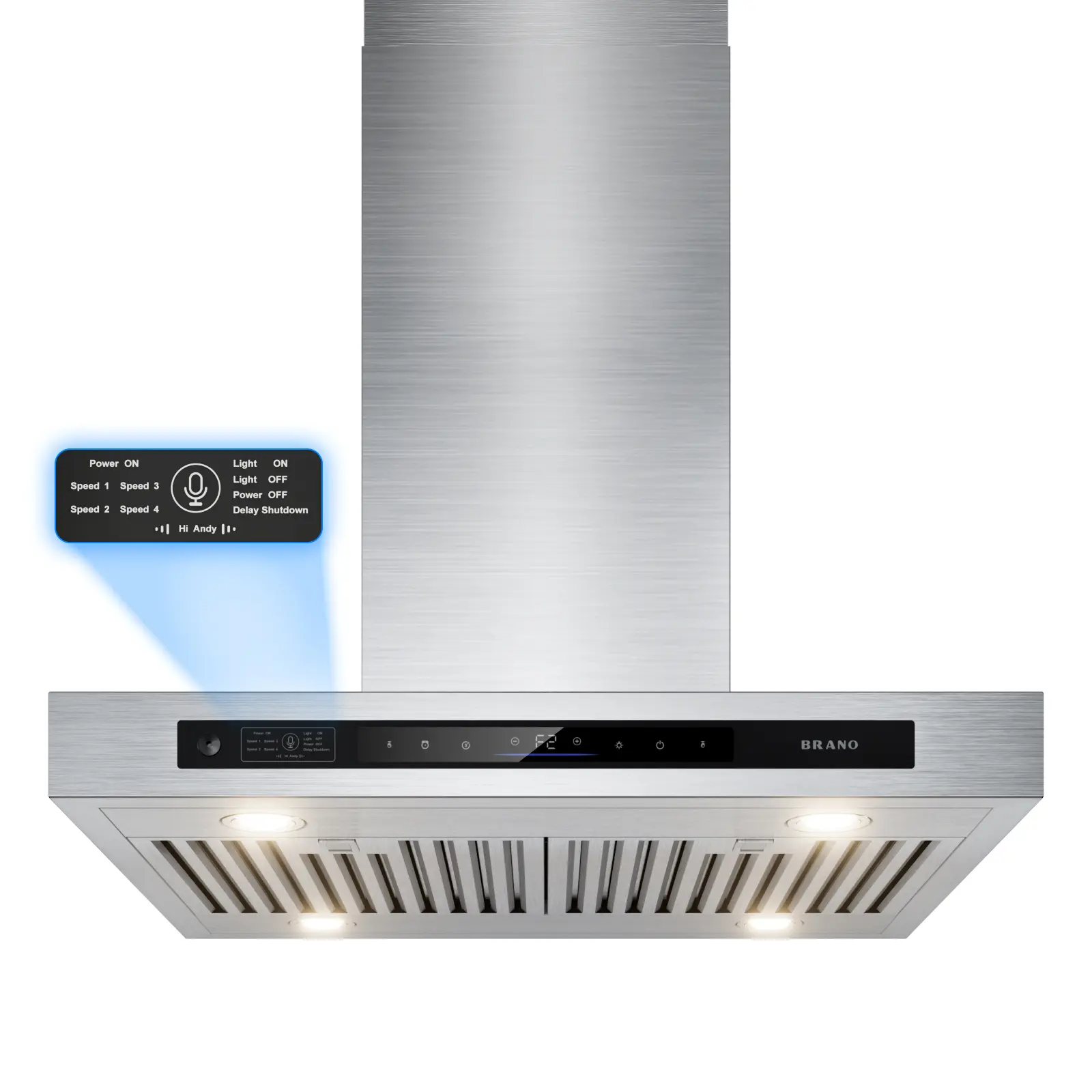 BRANO Island Range Hood 30 Inch with 900 CFM，Voice/Gesture/Touch Control Kitchen Hood,Adjustable Lights Stainless Steel Vent Hood