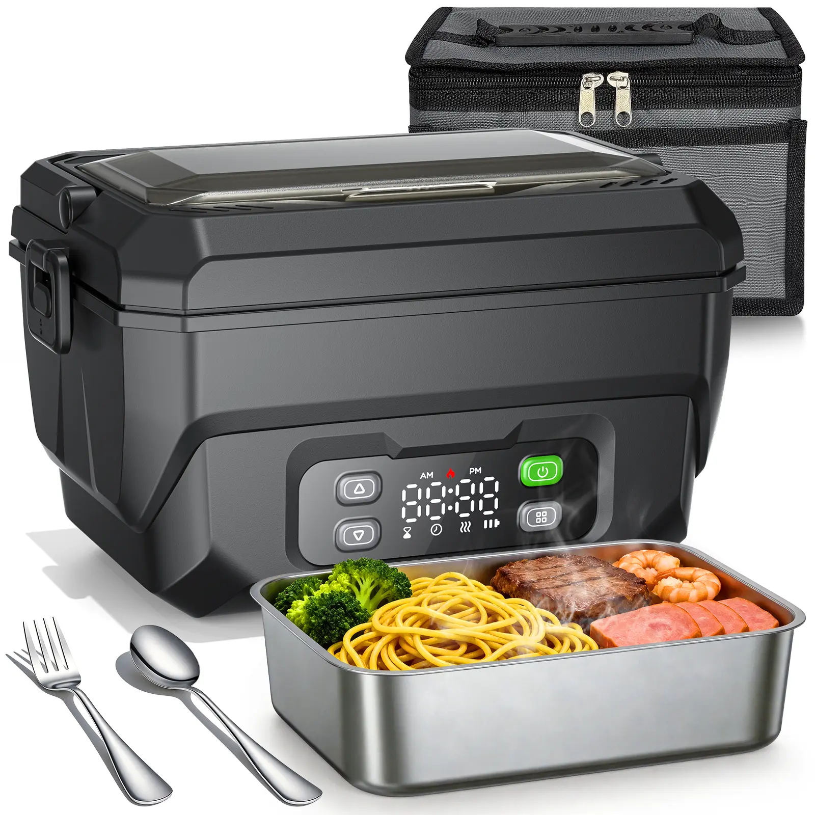 Cordless Electric Lunch Box 1.5L, Portable Self Heating Lunch Box for Work & Travel, 22500mAh Heated Lunch Box for Men with Removable Stainless Steel Container, Lunch Bag, Fork and Spoon tiktokshopbacktoschool,back to school,back to school haul