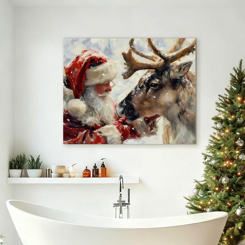 WiHoo Santa Claus Framed Vintage Christmas Canvas Wall Art Print, Rustic Winter Painting Christmas Pictures Wall Decor Christmas Gifts for Home Living Room Bedroom Decor Made in USA