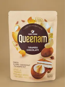 QUEENAM TIRAMISU CHOCOLATE COATED ALMOND CASHEW NUT MACADAMIA  Hạnh Nhân – Hạt Điều – Mắc Ca Phủ Socola Vị Tiramis 2.65 OZ