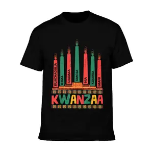 Kwanzaa Kinara Funny African American Celebration Graphic T-Shirt |   Vintage Graphic Tee Men, Crew Neck, Medium Stretch Fabric, Geometric-pattern, Regular Fit, All-season
