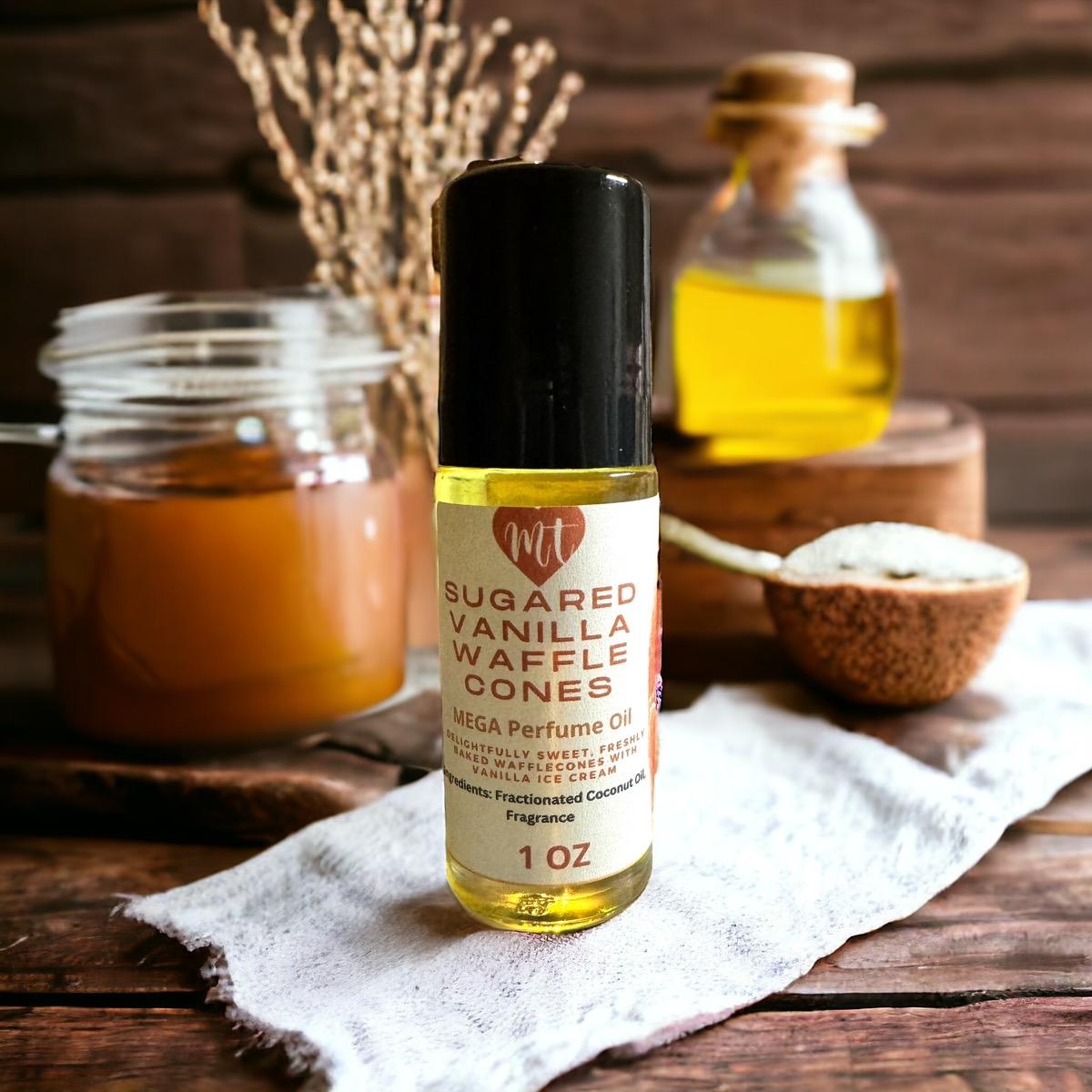 Strawberry Pound Cake type Mega 1 oz Body Oil Roll-On with Sugared Vanilla Waffle Cone & Strawberry French Toast - Aroma Fragrance Scent Blend