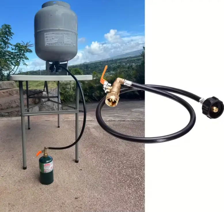 Propane Refill Hose Adapter for 1LB Tanks, Portable Gas Refill Connector with Shut-Off Valve, 36 Inch Camping Fuel Hose