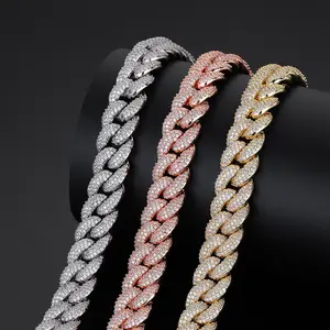 9031 22in/24in Hip Hop Iced Out Cuban Link Chain Necklace Pave Diamond Style Bling with Heavy-Duty Box Clasp for Secure All-Day Wear Layered Jewelry