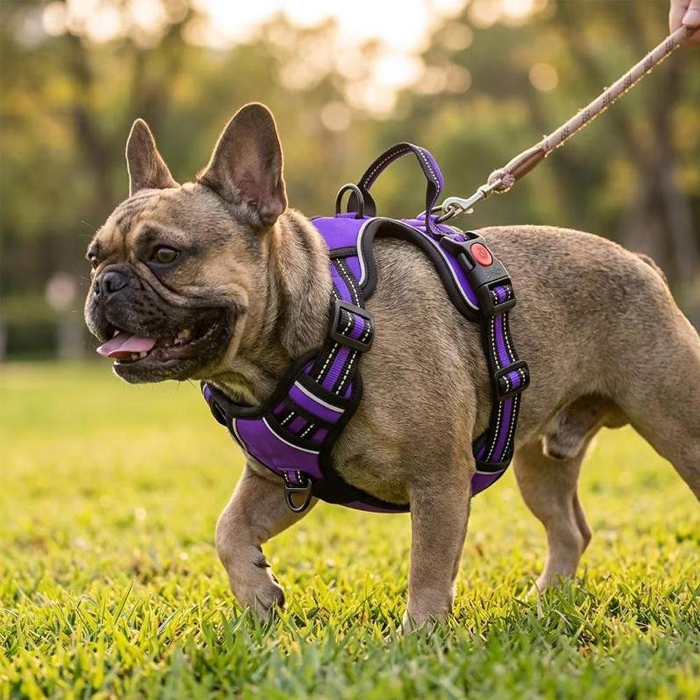 HELETY 3-Piece No-Pull Dog Harness Set with Leash and Waste Bag Holder, Adjustable Reflective Vest, S–XL
