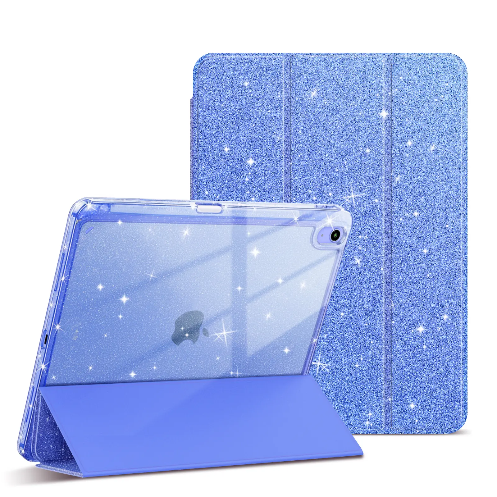 Slim Smooth Glitter Blue Tablet Case for iPad 10th Gen 10.9in 2022 & 11th Gen 11in 2025, Lightweight Trifold Kickstand, Auto Sleep/Wake, Pencil Holder, Shockproof TPU, Smart Cover iPad Accessories, Handheld