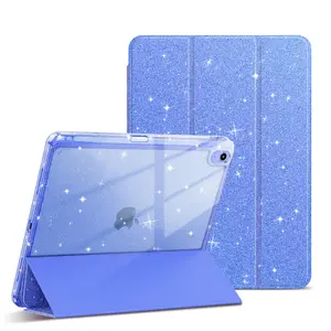 Slim & Soft Blue Glitter iPad 10th Gen Case 11'' 2025 / 10.9'' 2022 | Trifold Stand, Auto Wake/Sleep, Pencil Holder, Shockproof TPU | Sparkly Protective Smart Cover 11th