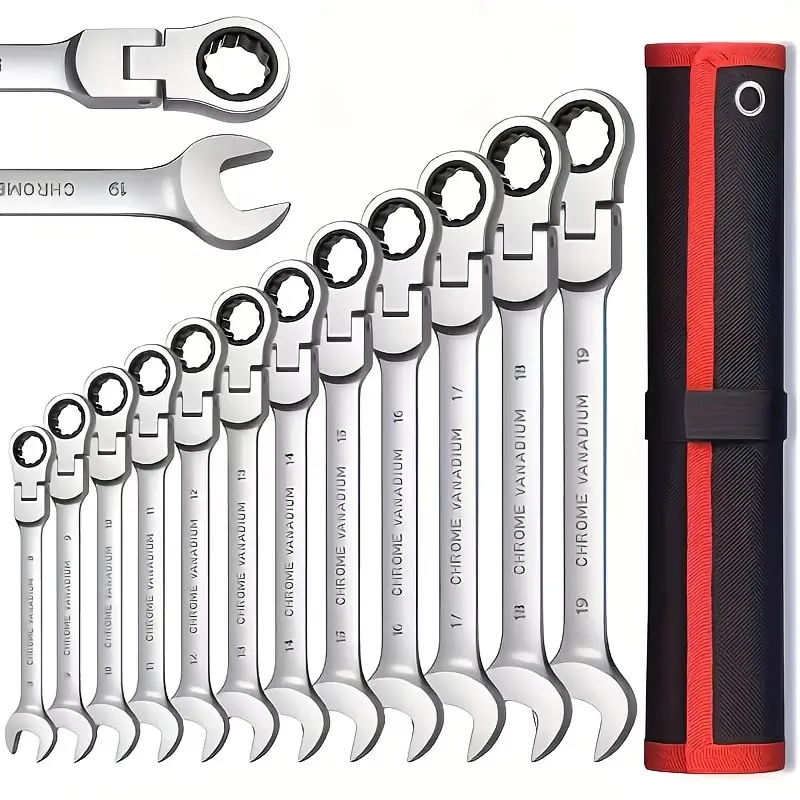 【sohochic】Nanwei 12pcs Multifunctional Adjustable Double-Ended Quick Ratchet Wrench Set, Double-Ended Ratchet Wrench Combination, Metric, 8-19Mm, 72 Teeth Ratchet, with Storage Bag, Suitable for Home/Car/Mechanical Use, Etc.,